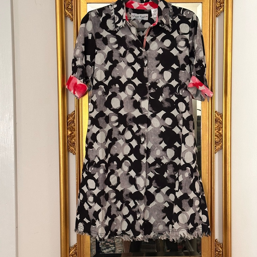 Dizzy Lizzie Stylish Black and Gray Patterned Dress/Small